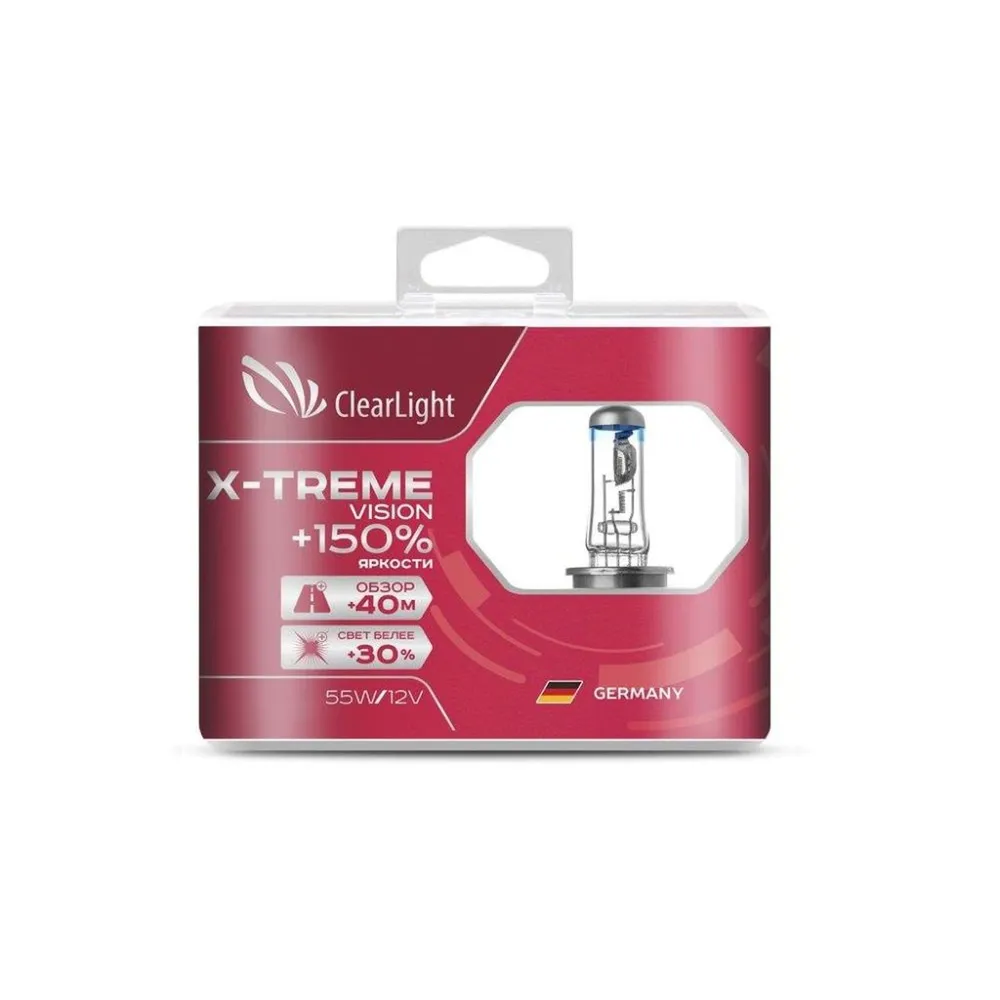Лампа 12V H1 55W +150% P14,5s ClearLight X-treme Vision 2 шт. DUOBOX MLH1XTV150