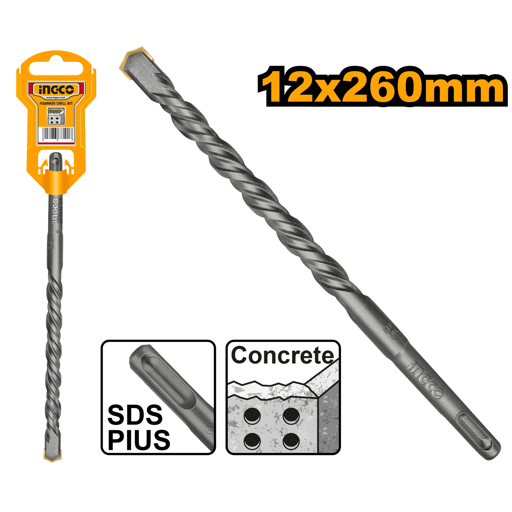 Сверло по бетону 12 мм L 260 SDS-plus INGCO DBH1211203