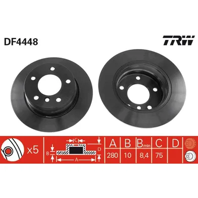 Диск тормозной задний BMW 1 (E87) 3 (90) TRW DF4448
