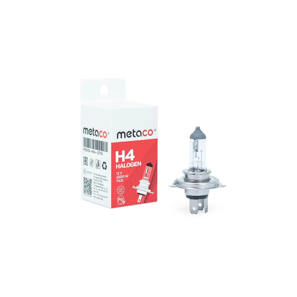 Лампа H4 12V-60/55W Стандартная, P43t Metaco 9510-H4-STD