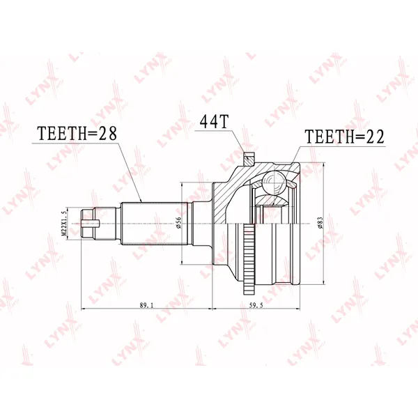 ШРУС наружный KIA Spectra/Shuma/Sephia II ABS+/МКПП LYNXauto CO-3630A