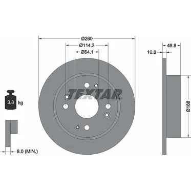 Диск тормозной задний стандартный ACURA/HONDA/HONDA (GAC)/ ROVER/VOLKSWAGEN (FAW) TEXTAR 92081700