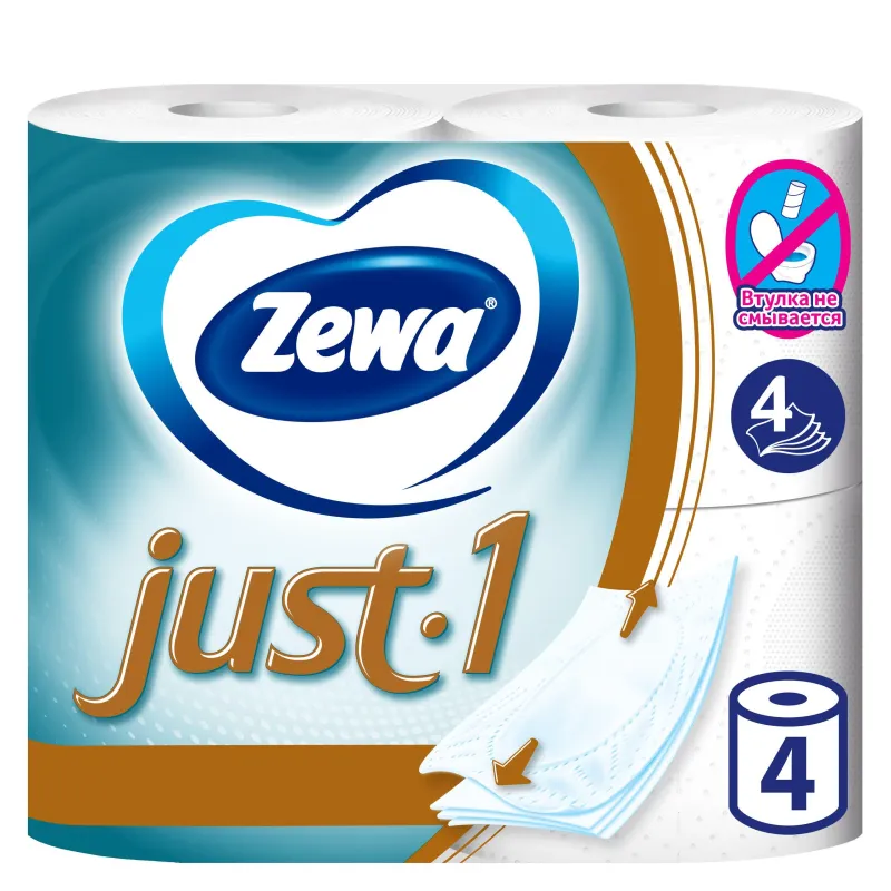 Бумага туалетная Zewa JUST1 4с бел 100цел втул 12,3м 90л 4рул/уп 144113 563395