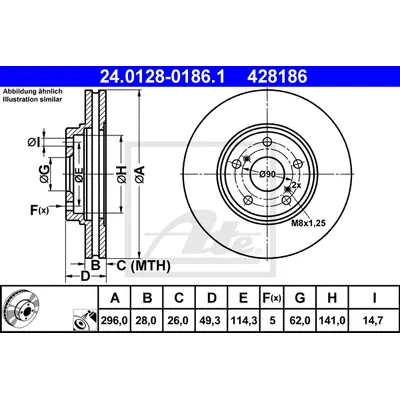 Диск тормозной передний LEXUS RX300/RX330/RX350/RX400H ATE 24.0128-0186.1