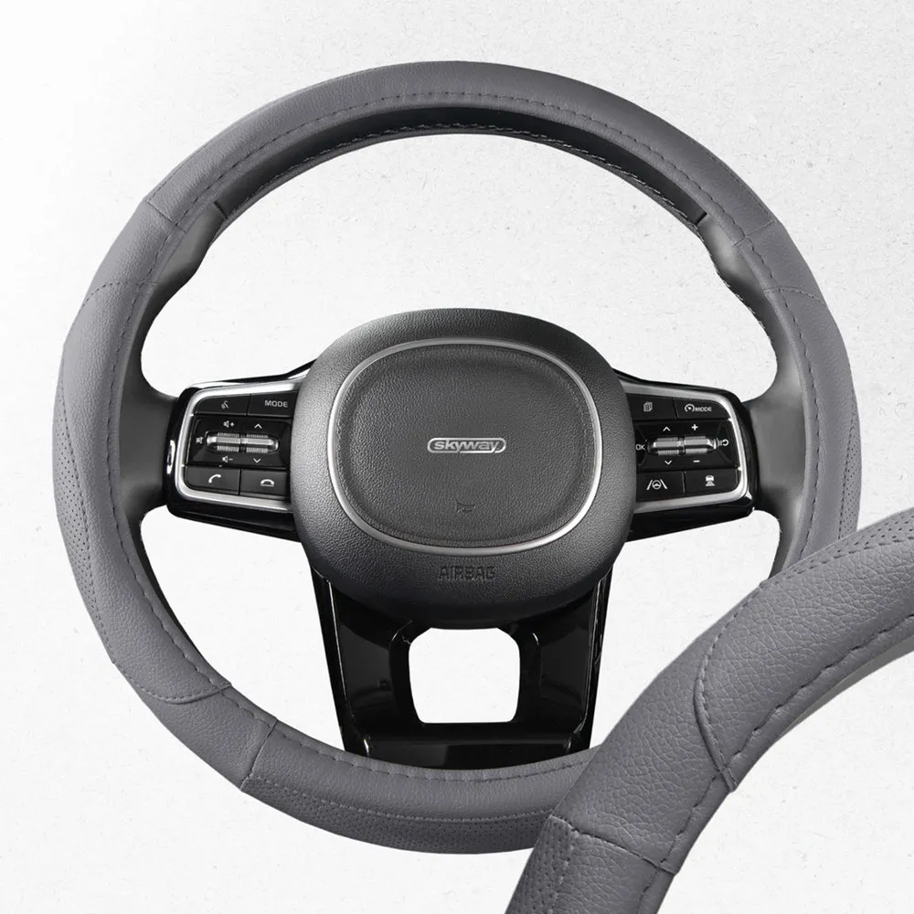 Оплетка руля SKYWAY кожаная серая с перфорированными вставками (M) SKYWAY S01102353