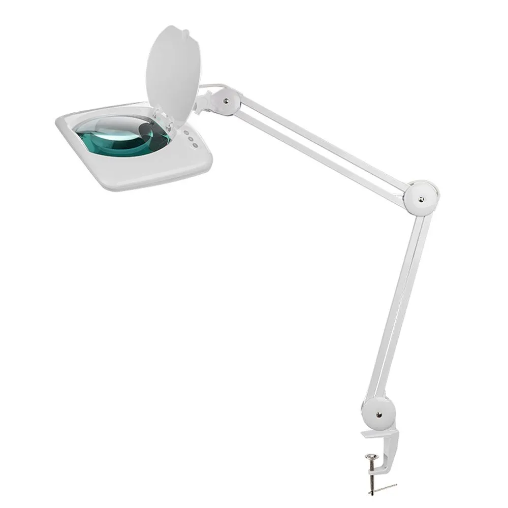 Лупа на струбцине , квадратная, 5D, с подсветкой 60 SMD LED, сенсорный регулятор яркости, белая REXANT 31-0513