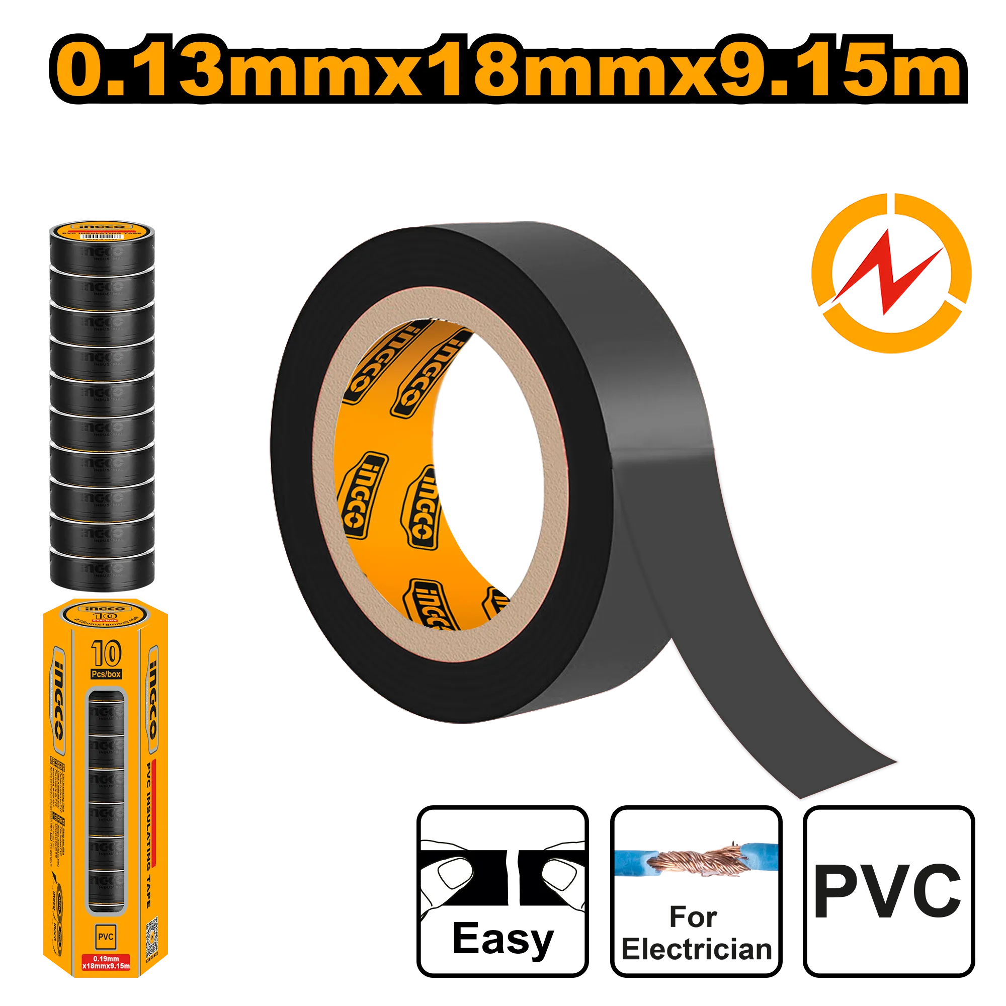 Лента изоляционная черная ПВХ INGCO HPET1103