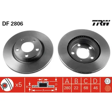 Диск тормозной передний VAG AUDI A4 94-08 / VW PASSAT B5 96-01 TRW DF2806