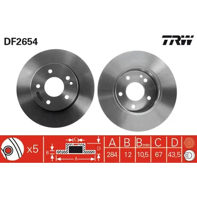 Диск тормозной передний невентилируемый MB W202 TRW DF2654