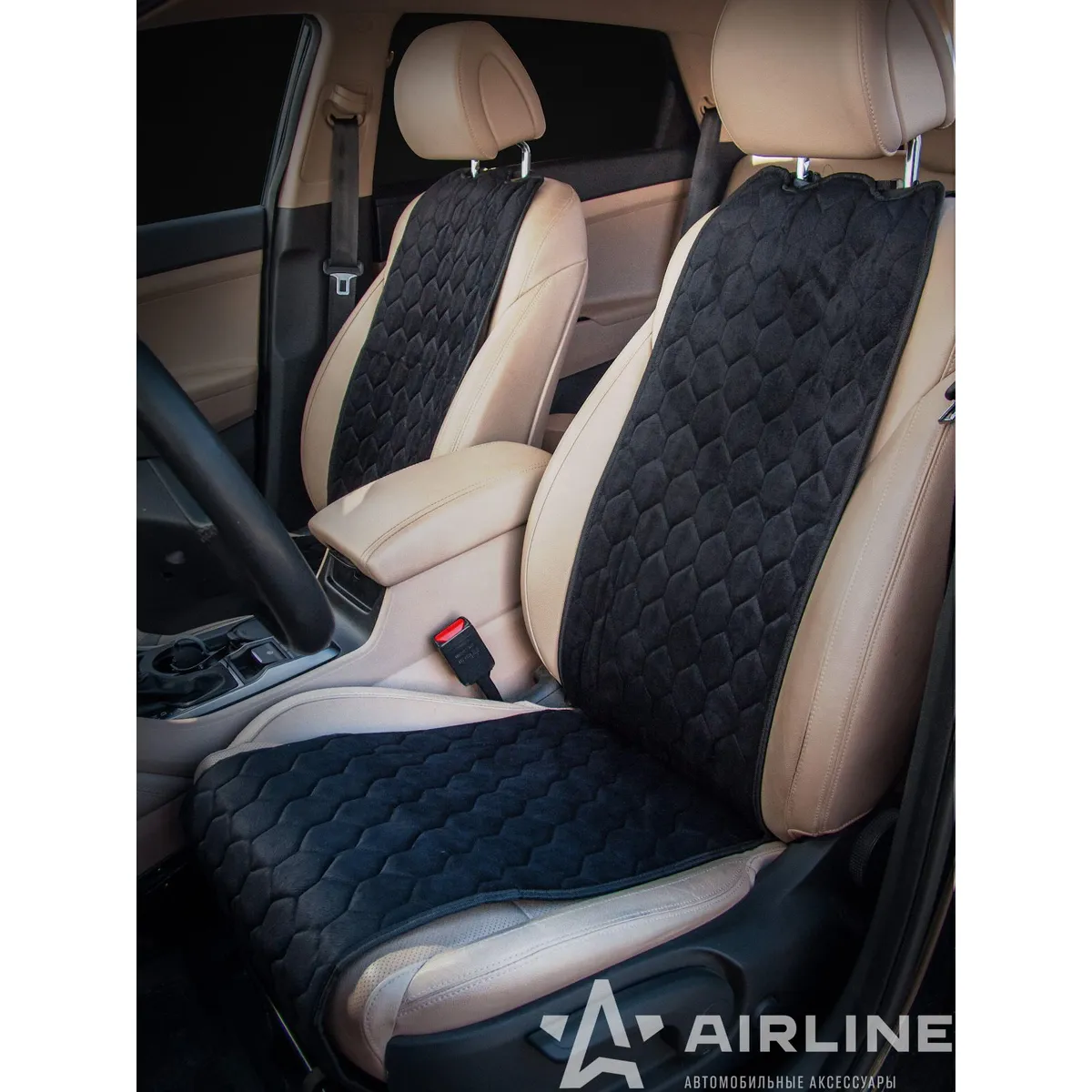 Накидки Алькантара, передние (2 шт.), черные, универсальные AIRLINE ACS-F-01