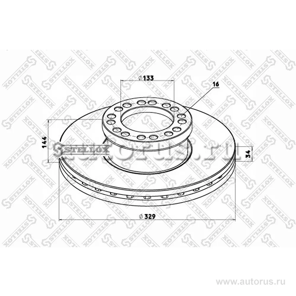 Диск тормозной 329X133X144/34 10N Dотв1 329X133X144/34 STELLOX 8500754_SX