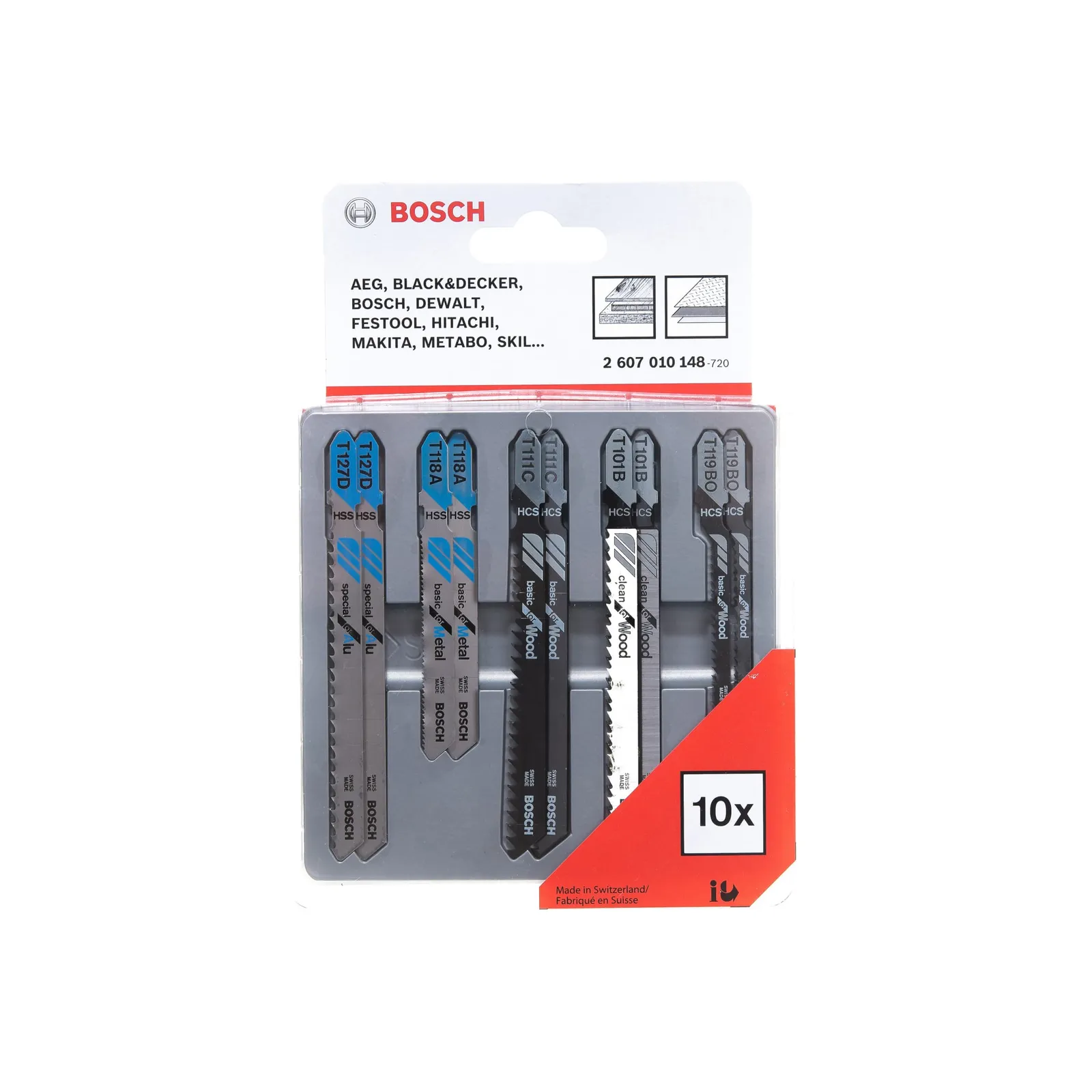 Лобзиковые пилы 10 WOOD AND METAL (T127D, T118A, T111C, T101B, T119 BO) BOSCH 2607010148