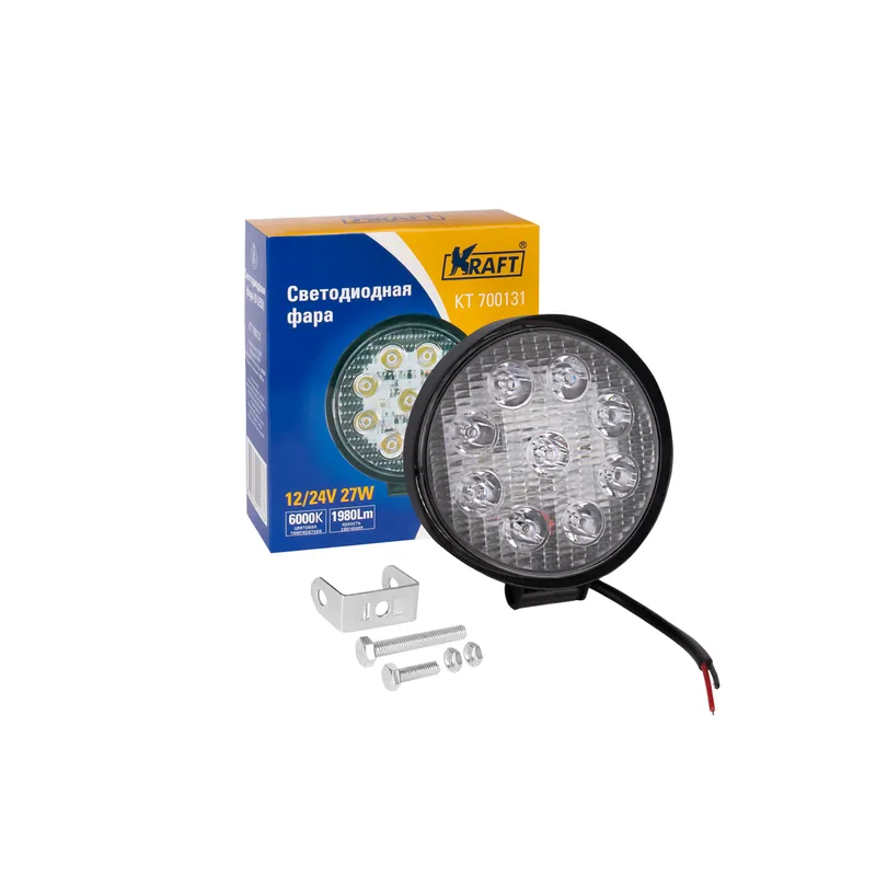 Светодиодная фара 9LED 9-60V 27W (круглая) KRAFT KT 700131 KRAFT KT700131