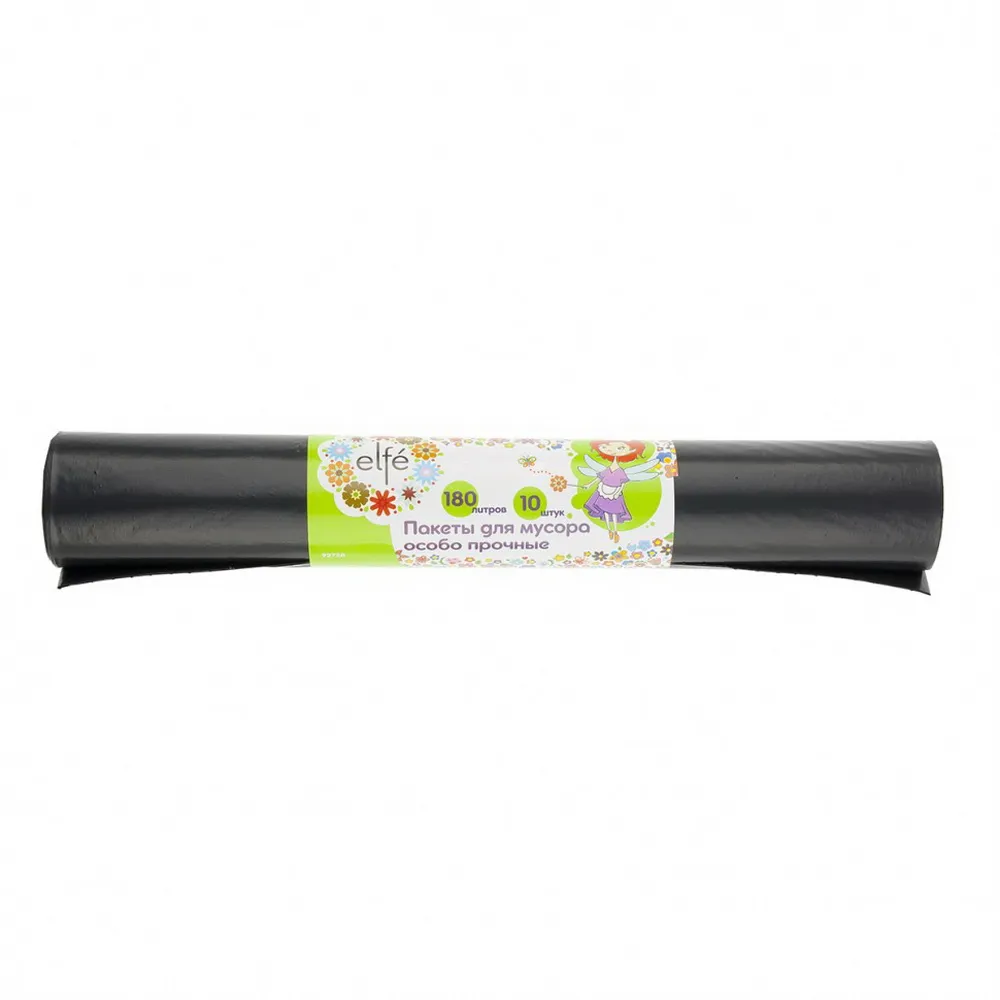 Пакеты (мешки) для мусора ПВД, 180 л, 10 шт, особопрочные, черные Elfe 92728