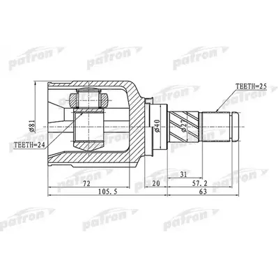 ШРУС внутренний левый 25x40x24 NISSAN PRIMERA P12 01-07 PATRON pcv1411