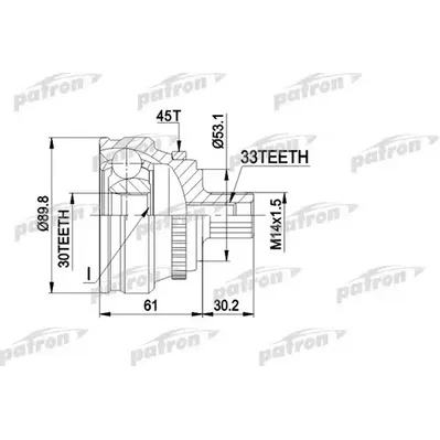 ШРУС наружн к-кт 33x53x30 ABS:45T AUDI: 80, 90 c ABS 4. PATRON PCV1112