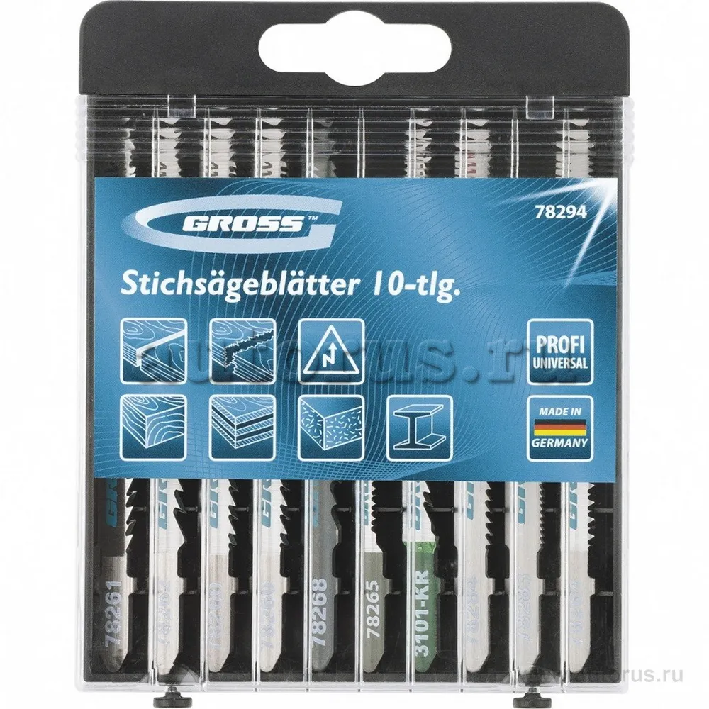 Набор полотен для электролобзика универсальный, 10шт. Profi, пластиковый кейс GROSS 78294