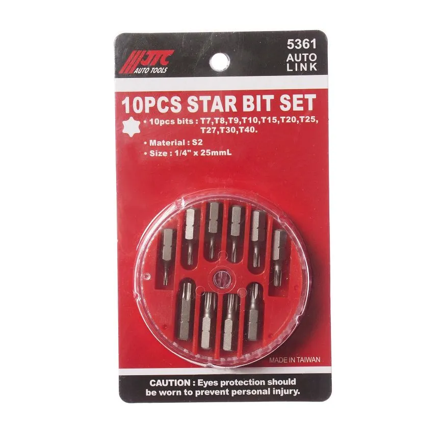 Набор бит 1/4 TORX Т7-Т40 в кейсе 10 предметов JTC-5361