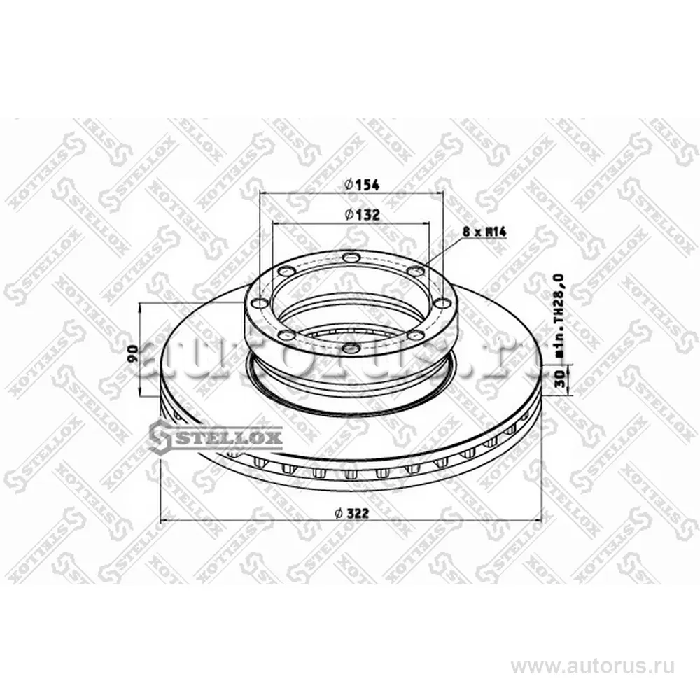 Диск тормозной 322/132X30/90 8N-M14 VOLVO FL6/608-615 STELLOX 8500760_SX