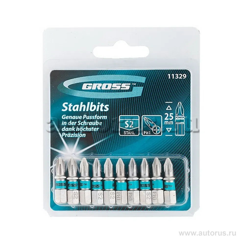 Набор бит PH1x25, сталь S2, 10шт GROSS 11329