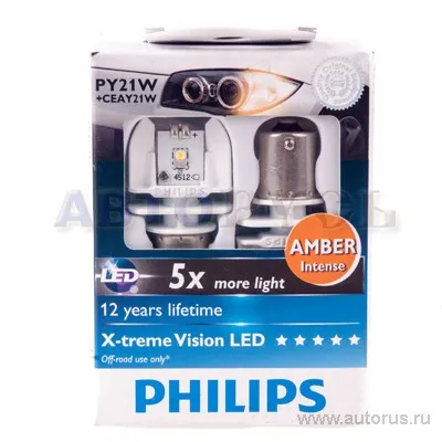 Лампа светодиодная 12V PY21W 1W PHILIPS X-tremeVision LED 2 шт. DUOBOX 12764X