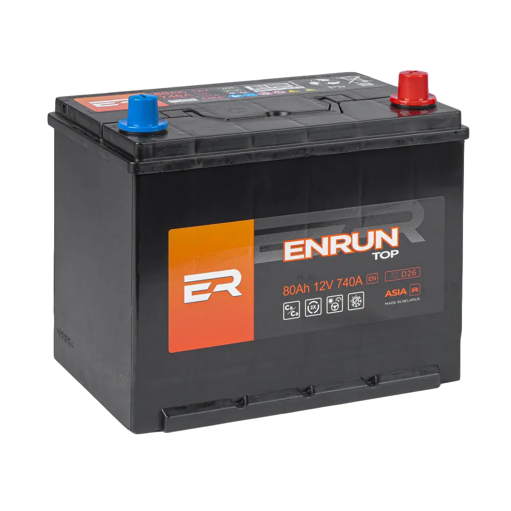 Аккумулятор ENRUN JIS TOP 80 А/ч обратный R+ 261x175x225 D26 EN 740 А