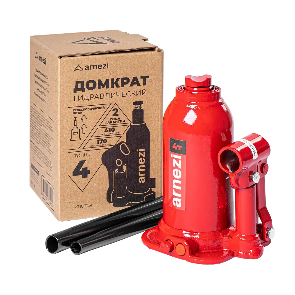 Домкрат гидравлический бутылочный двухштоковый 4т 170-410мм ARNEZI R7100231