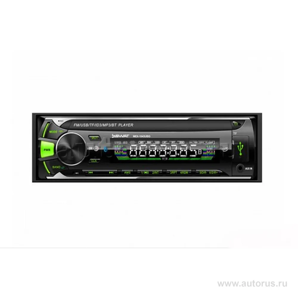 Автомагнитола SWAT MEX-1043UBG 1 din медиа ресивер,4х50вт, BT, MP3, USB, SD, 2RCA зел.кнопки SWAT SWAT MEX-1043UBG