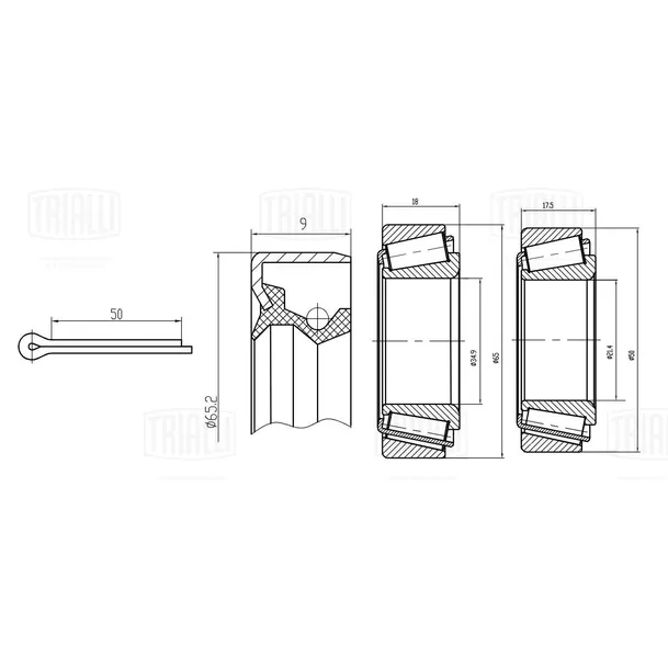 Подшипник ступицы для а/м Hyundai Starex (H-1) (96-) перед. (кмпл:подш.2шт./шплинт/сальн.) TRIALLI CS 0888