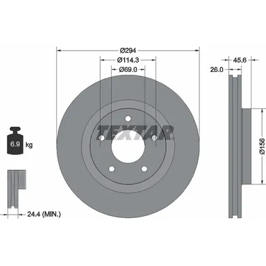 Диск тормозной передний PSA C4 AIRCROSS/4008/MMC ASX 10-> /VENT D=294MM TEXTAR 92184405