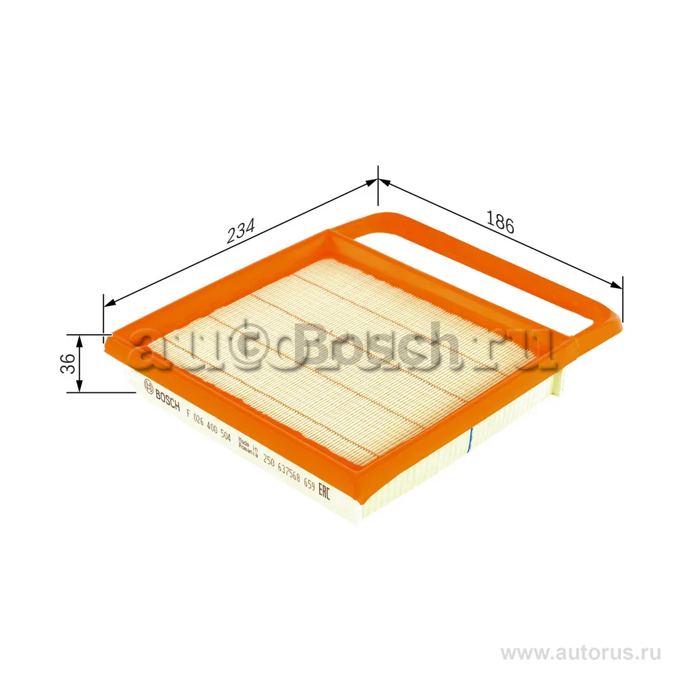Фильтр воздушный MB C/CLS/E/GL/GLC/GLE/GLS/ML/R/S/SL/SLC 09-> BOSCH F 026 400 504