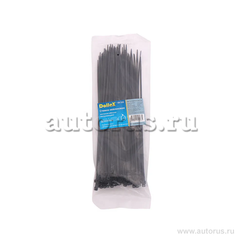 Стяжки нейлоновые, хомуты 3х200 уп 100 шт черный DOLLEX SN-320