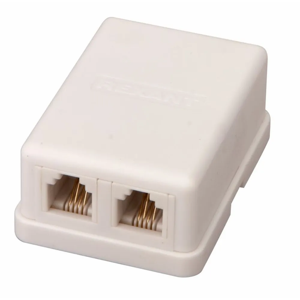 Розетка телефонная внешняя, 2 порта RJ-14(6P-4C), категория 3 (50 шт./уп.) REXANT 03-0002
