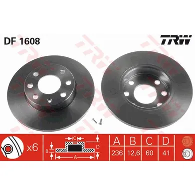 Диск тормозной передний OPEL ASTRA F/CORSA B/VECTRA A /D=236MM TRW DF1608