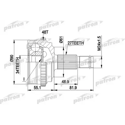 ШРУС наружн к-кт 27x61x34 ABS:48T CITROEN: EVASION 94-0 PATRON PCV1222