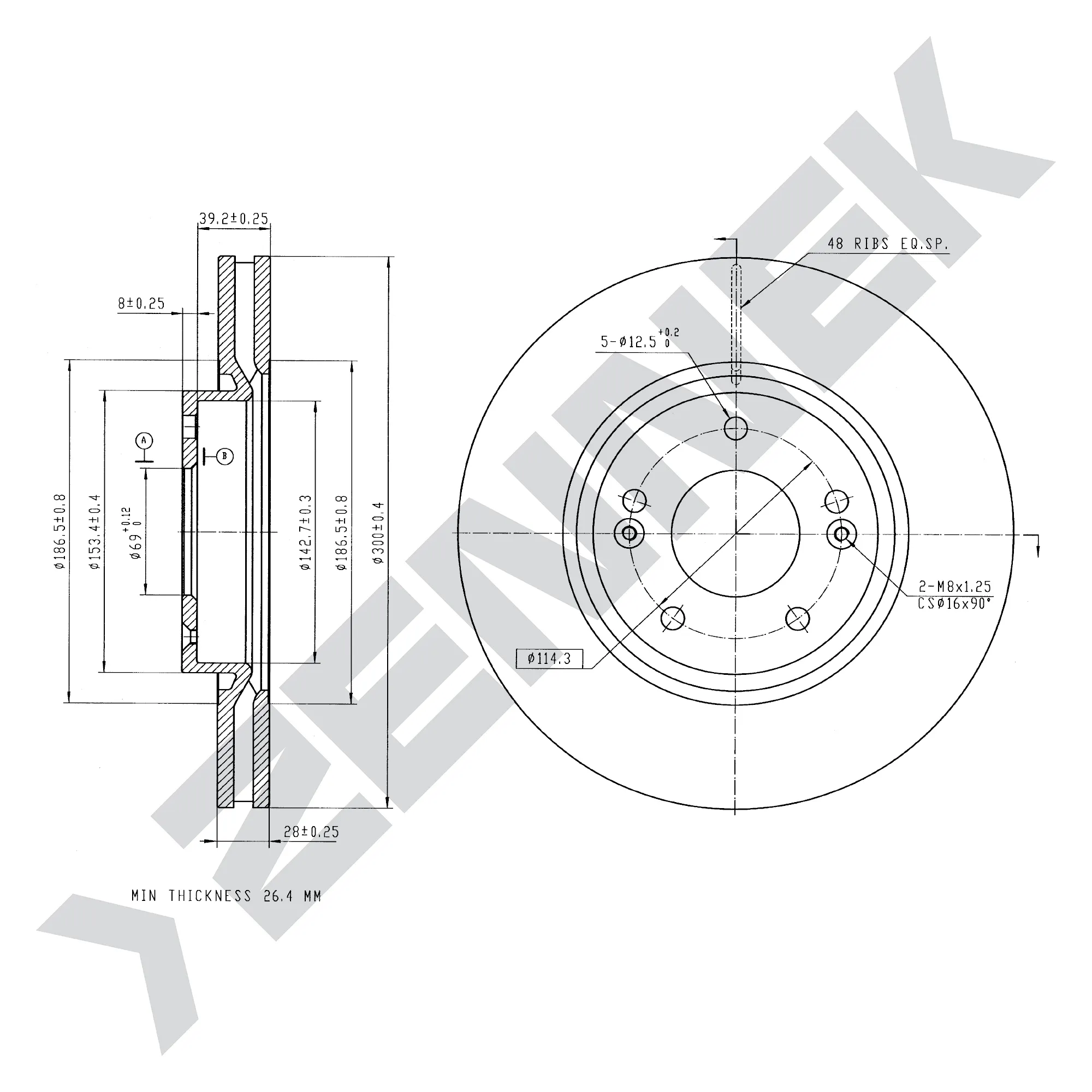 Диск тормозной передний HYUNDAI I40 11-19, IX35 09-(2 шт) ZENNEK DBD0128