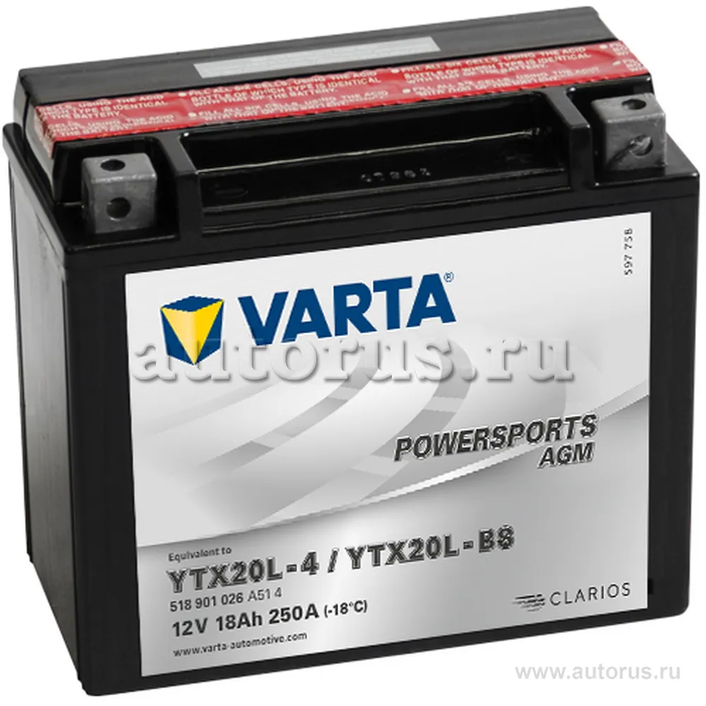 Аккумулятор VARTA Power Sports AGM 18 А/ч Обратная 177x88x156 EN210 А