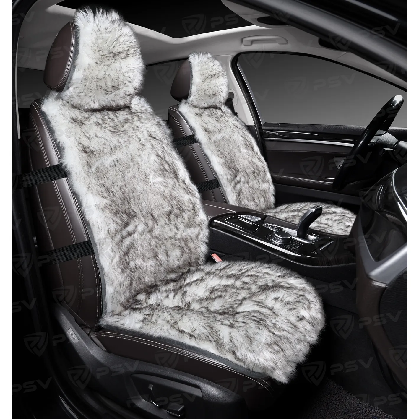 Накидки в машину универсальные меховые PSV Mutton Extra FRONT (Бело-Серый), 1 штука 137731