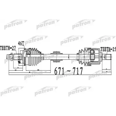 Полуось передний мост слева 27X671X60X25 ABS:46T KIA CERAT PATRON PDS0511