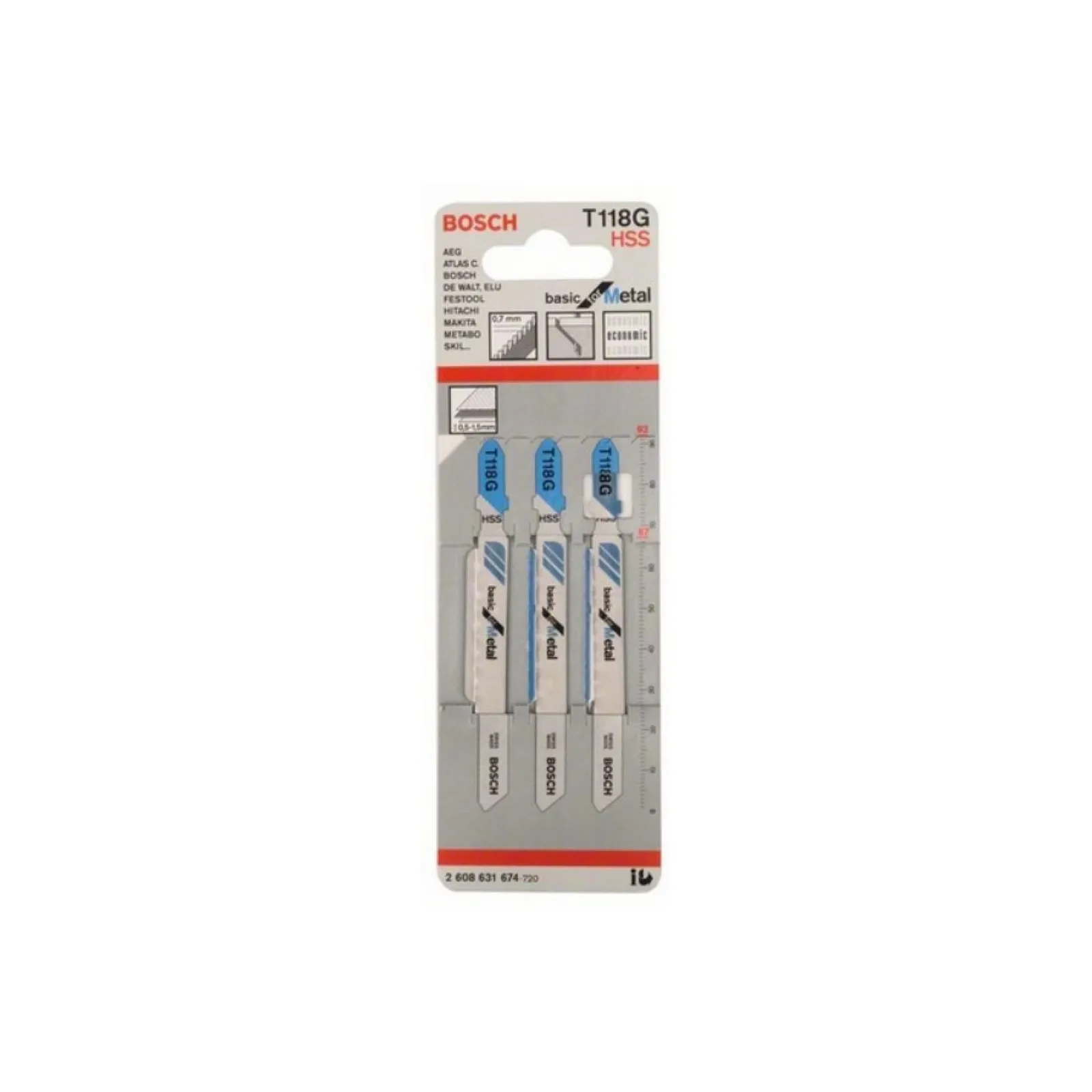Лобзиковые пилки 3 T 118 G Basic for Metal, HSS BOSCH 2608631674