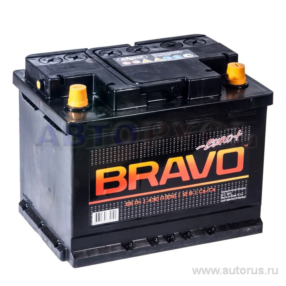 Аккумулятор AKOM BRAVO 55 А/ч обратная R+ EN 430A, 242x175x190 6CT-55.0 BRAVO