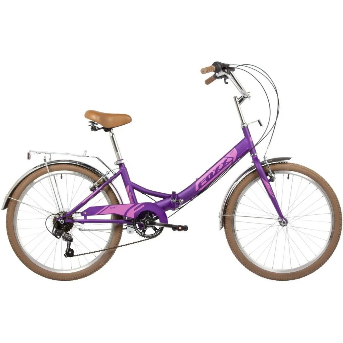 Велосипед FOXX 24 складной, SHIFT, фиолетовый, 6-скор, Shimano RS35/TY21, двойной обод, багажник FOXX 24SFV.SHIFT.VL4