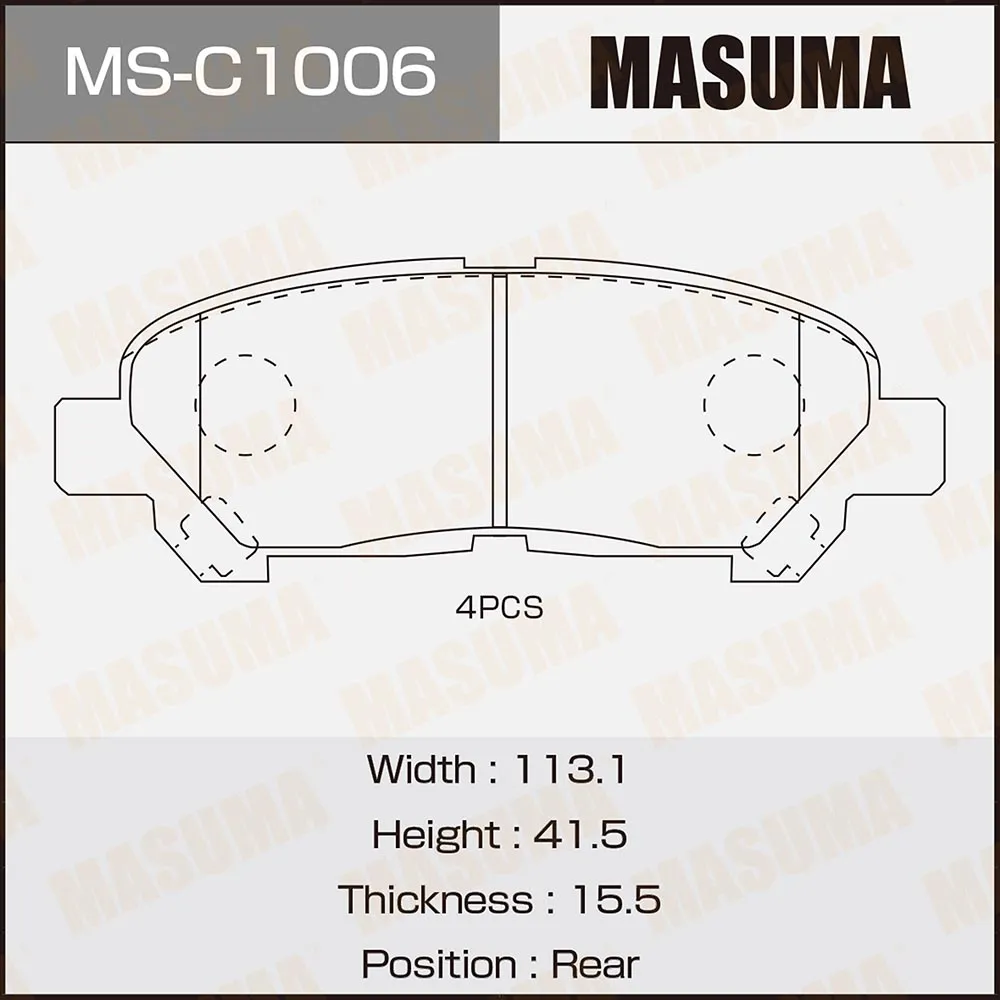 Колодки задние TOYOTA HIGHLANDER MASUMA MS-C1006