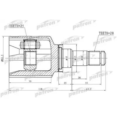 ШРУС внутренний левый 20X35X25 TOYOTA ISIS ANM10/ZGM10/ PATRON PCV1763