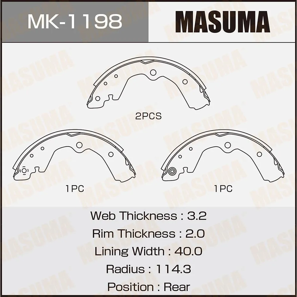 Колодки тормозные барабанные MASUMA MK-1198
