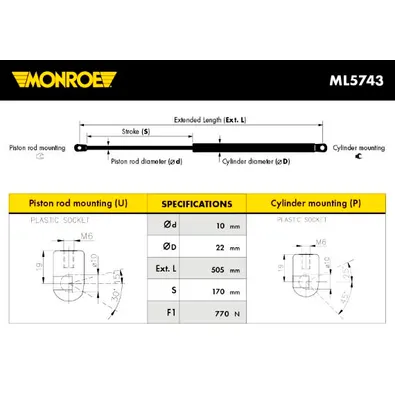 Амортизатор крышки багажника VW Touran MONROE ML5743