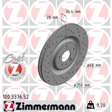 Диск тормозной задний перфорированный с покрытием SPORT COAT Z ZIMMERMANN 100.3376.52