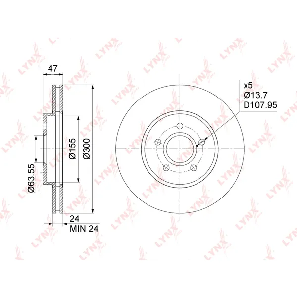 Диск тормозной передний FORD MONDEO III 00-07 / JAGUAR X-TYPE I 01-09 LYNXAUTO BN-1025