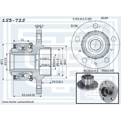 Ступица передняя VW POLO (9N/6R) / SKODA FABIA II/ROOMSTER/RAPID STARKE 153-725