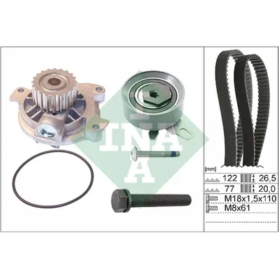 Комплект ремня ГРМ VW T4 2.4D -03 (с помпой) INA 530 0406 30